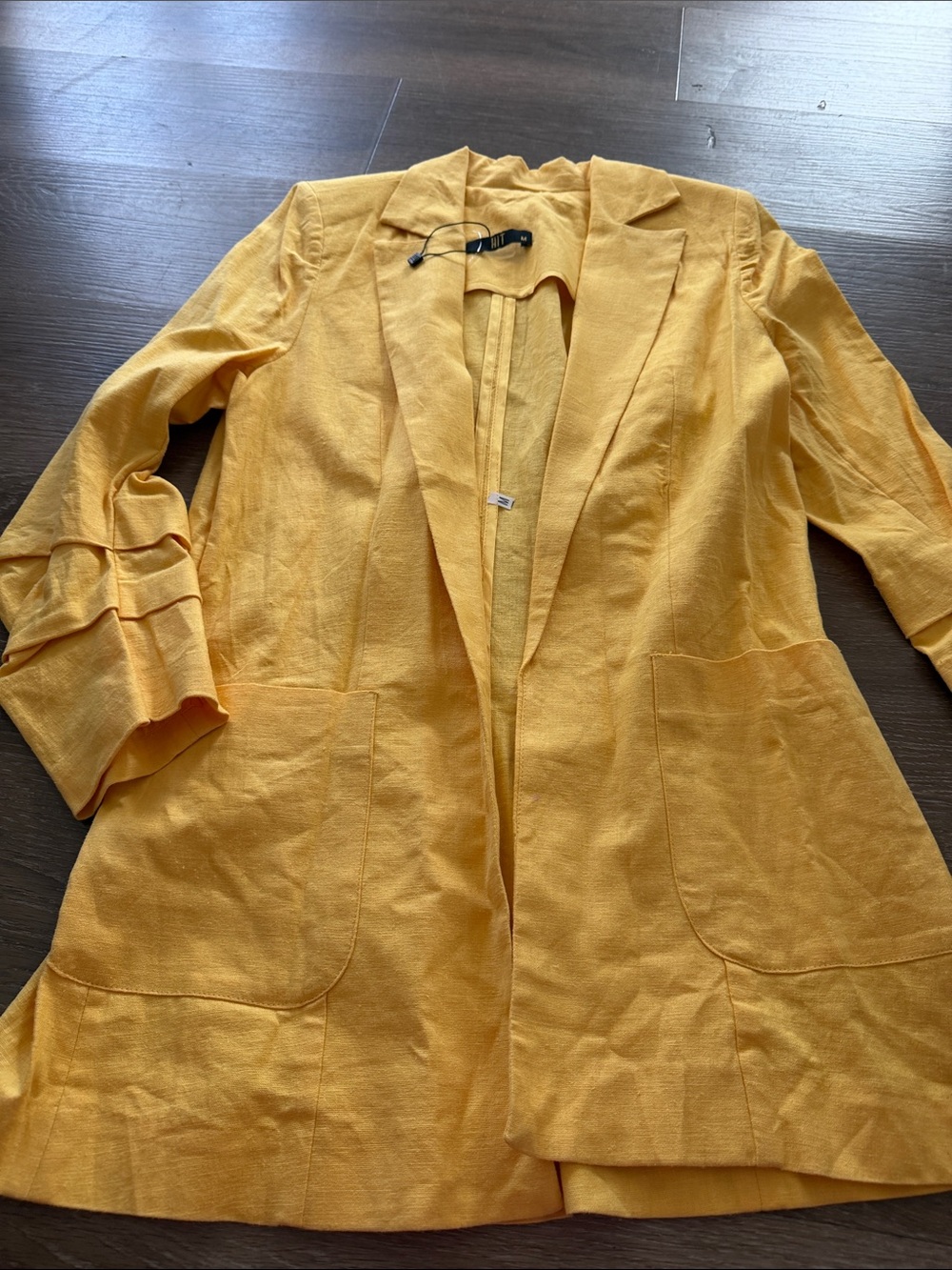 Womens Yellow Open-Front Longline Blazer - Modern Lightweight Layer